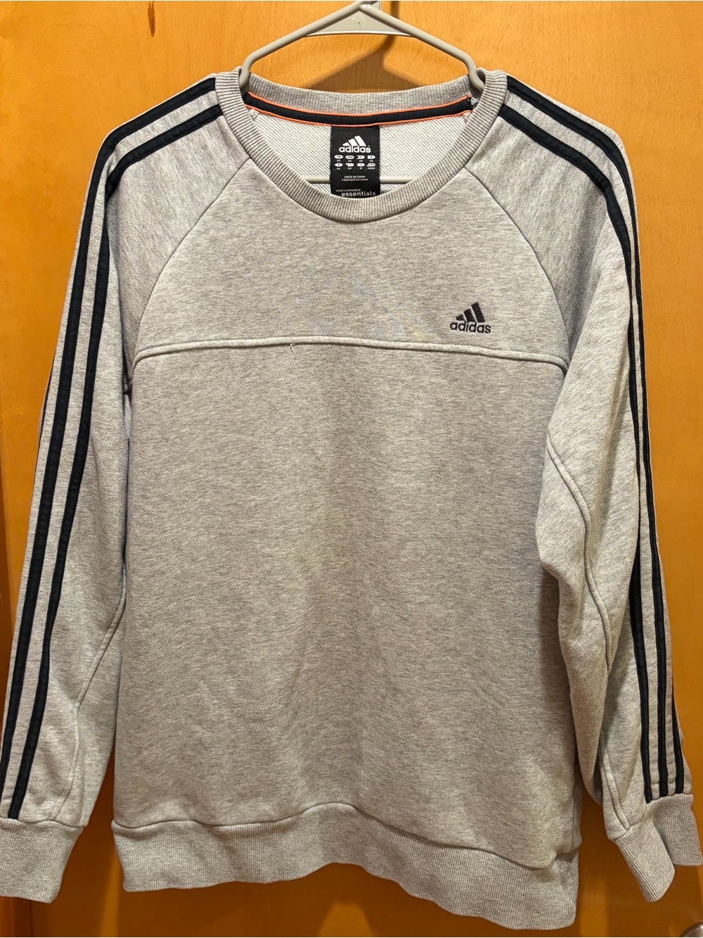 Adidas Men’s Grey Crewneck Sweatshirt with Black Stripes M